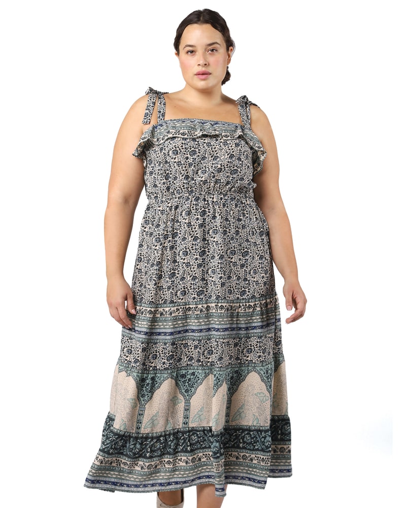 Plus size model wearing Diya Ruffled Neckline Maxi Dress by DEX PLUS | Dia&Co | dia_product_style_image_id:203023